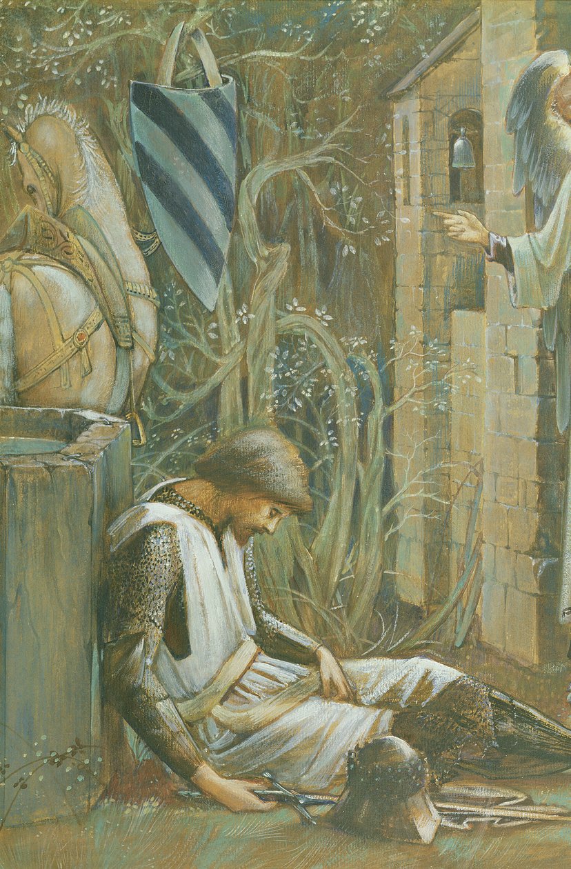 The Failure of Sir Lancelot gouache på papirdetalje af 356921 af Edward Burne Jones