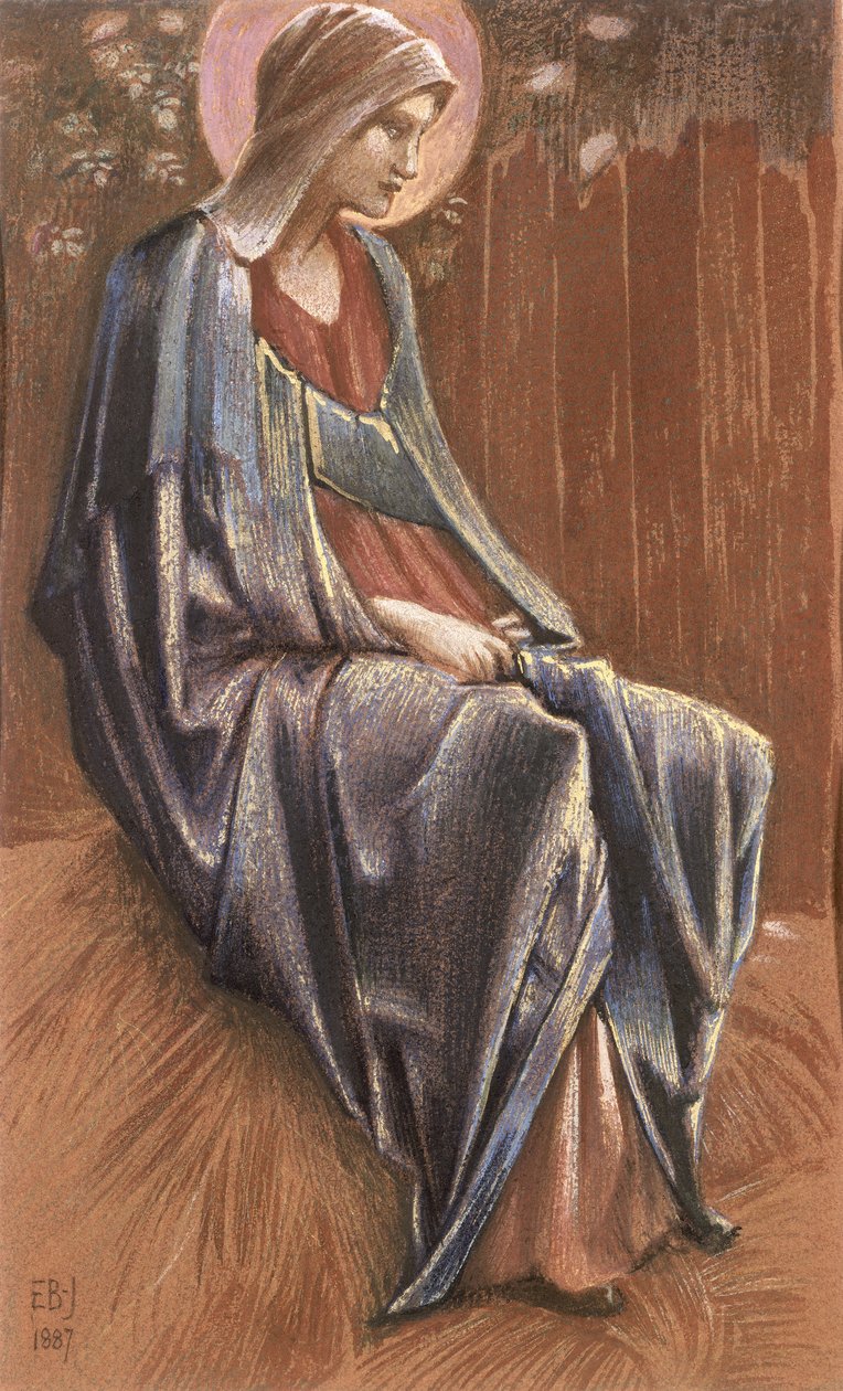 Jomfruen, 1887 (farvet kridt og guld) af Edward Burne Jones