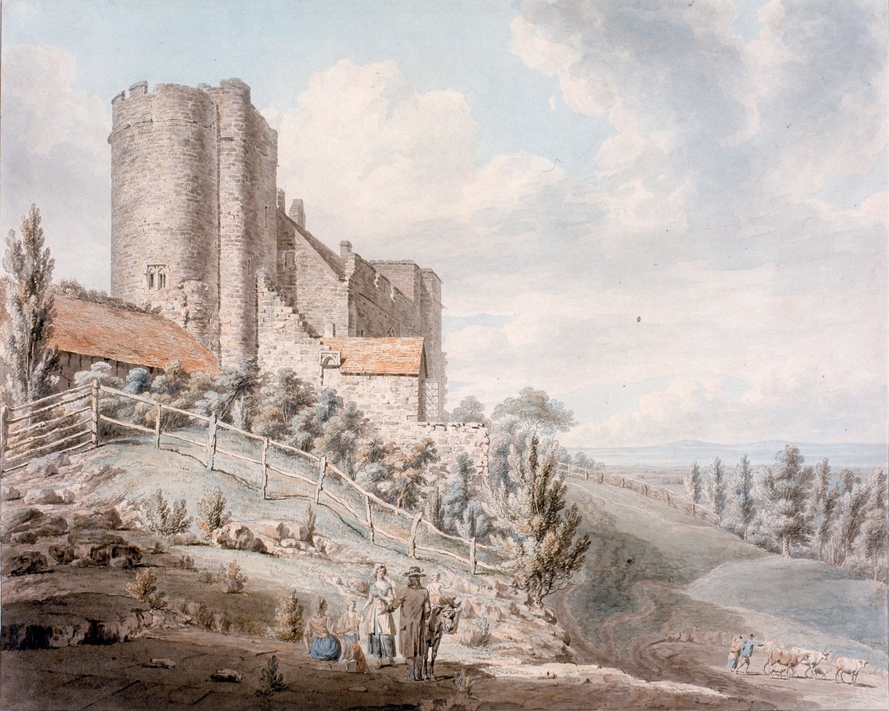 Lympne Castle, Kent, 1790 (wc på vævet papir) af Edward Dayes