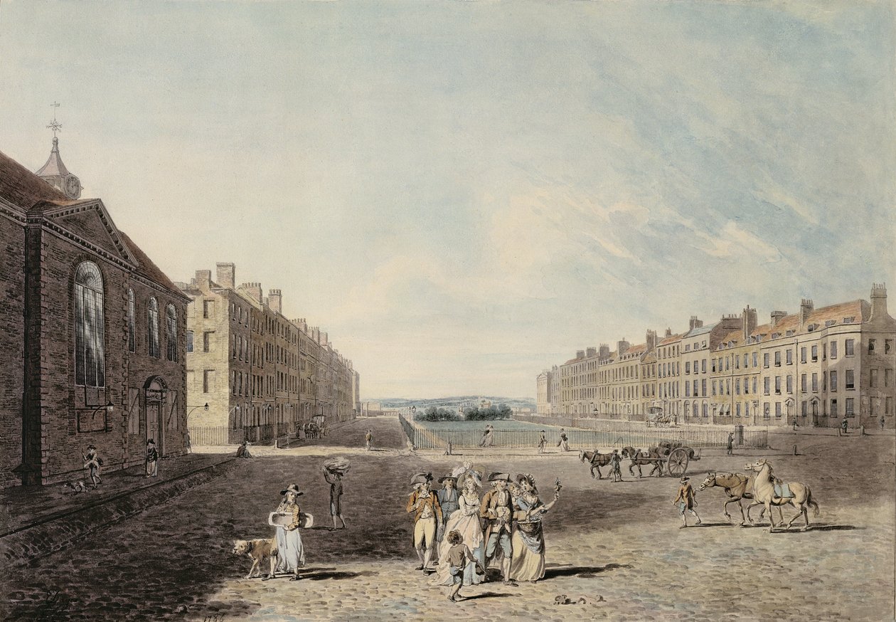 Queen Square, London, 1786 (wc og pen og blæk over grafit på vævet papir) af Edward Dayes