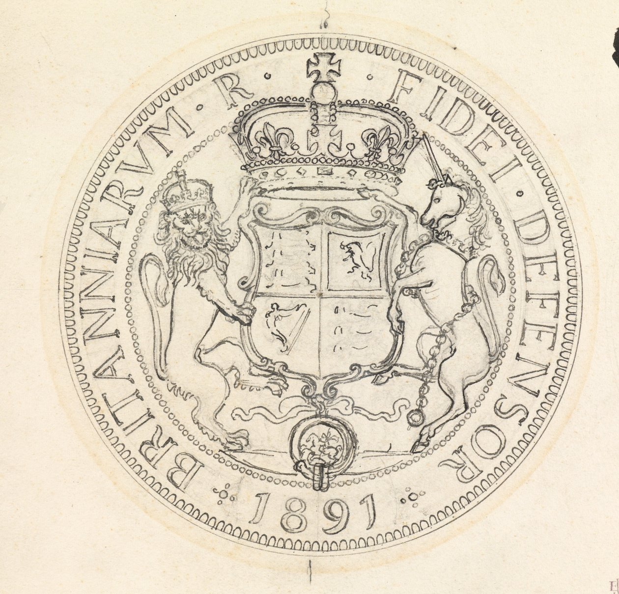 To designskitser til Florin og Shilling, 1891 af Edward John Poynter