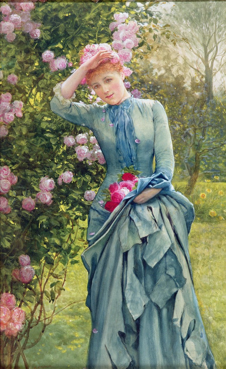 Gathering Roses, ca. 1880 (akvarel på papir) af Edward Killingworth Johnson