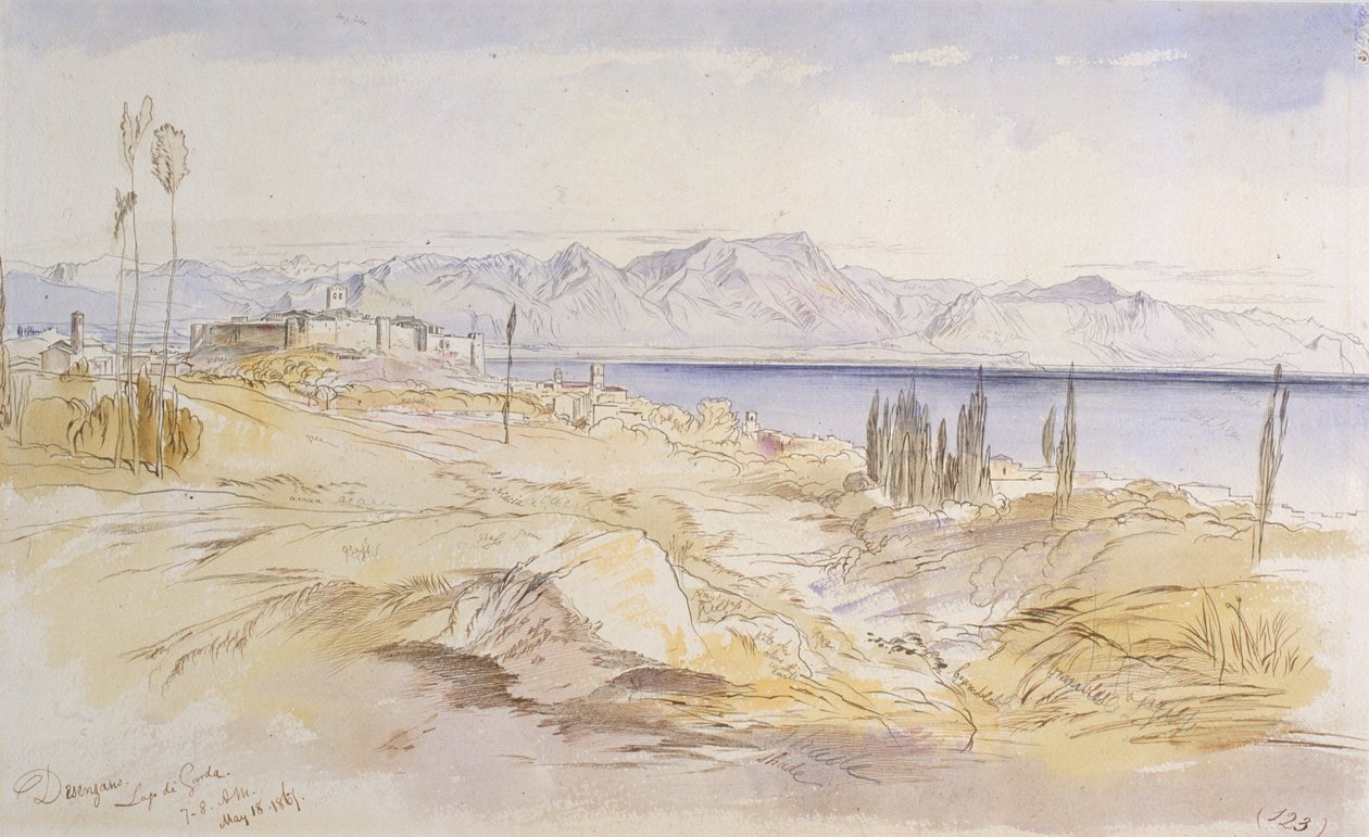 Desenzano, Gardasøen, 1867 (blæk og wc på vævet papir) af Edward Lear