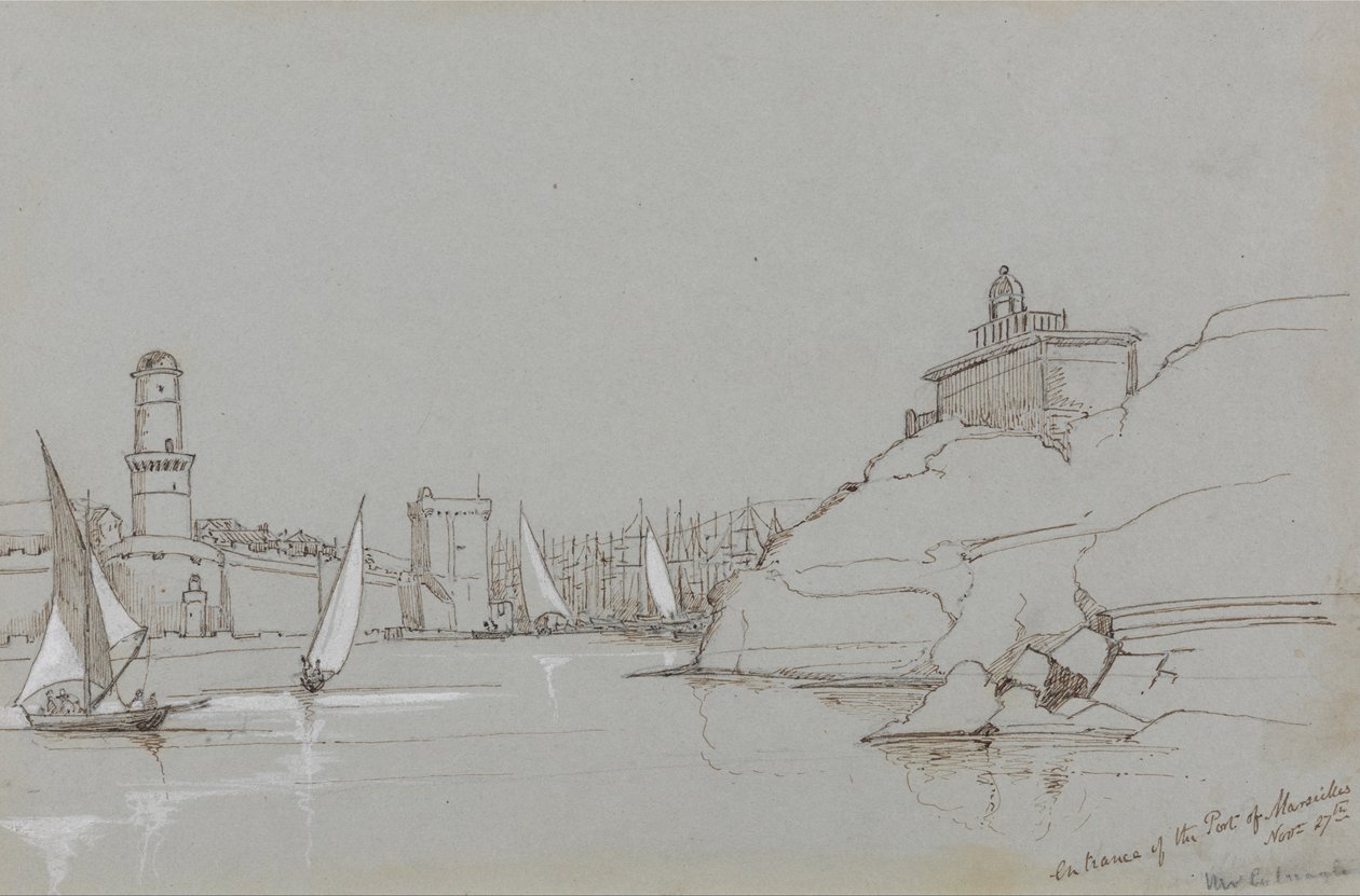 Indgang til havnen i Marseille af Edward Lear