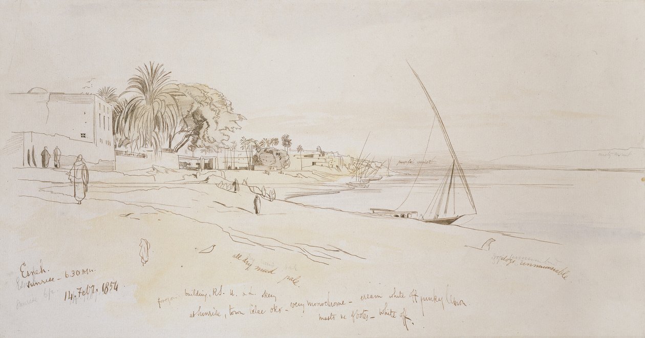 Esneh, Egypten, 1854 (pen og brunt blæk med akvarel over grafit på råhvidt papir) af Edward Lear