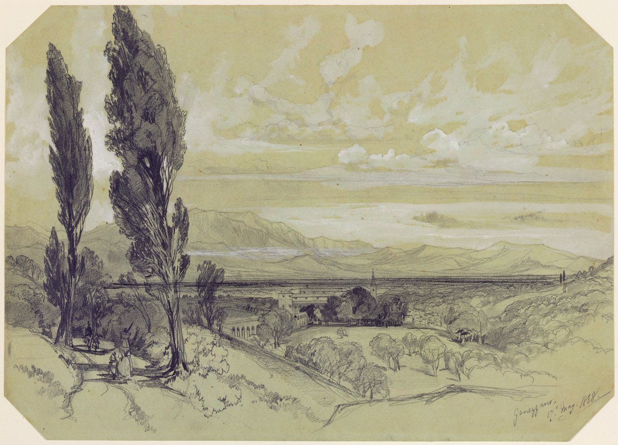 Genazzano, 17. maj 1838 (grafit på papir) af Edward Lear
