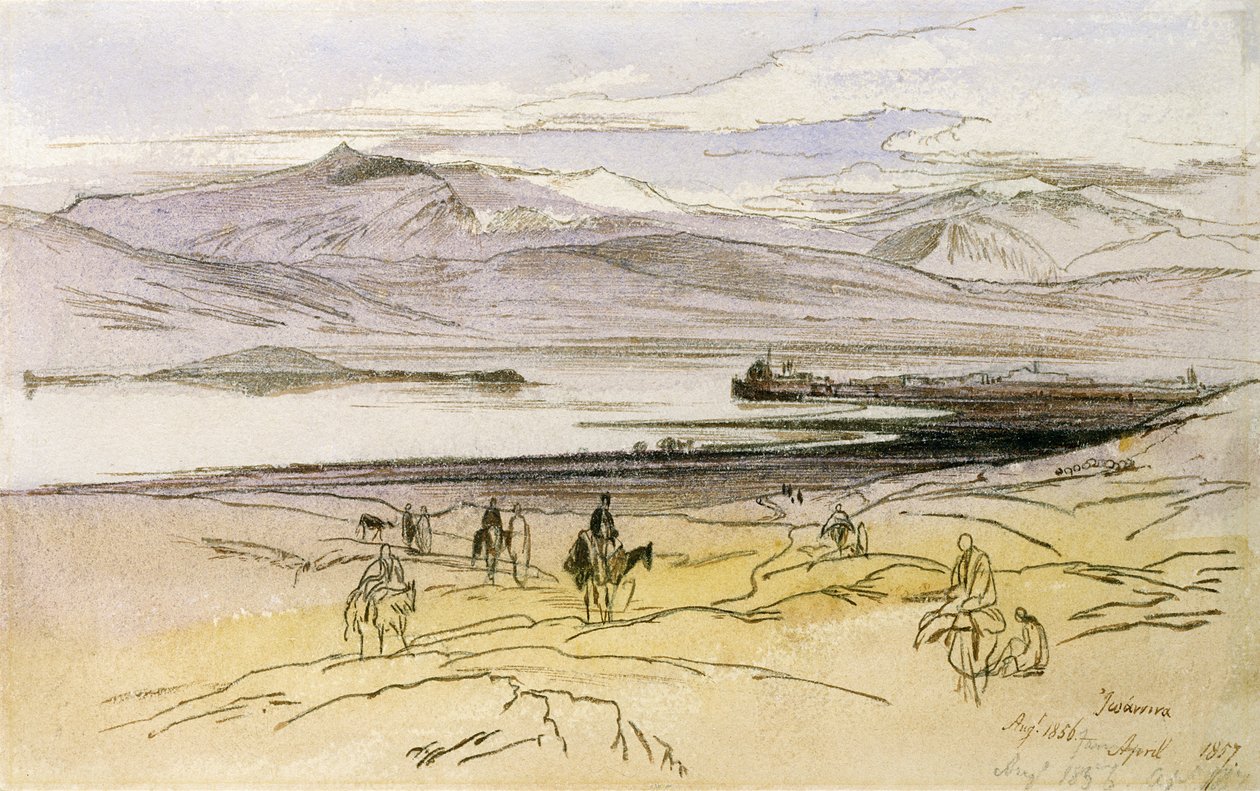 Ioannina, ca. 1856 (farvet farveblyant og wc på papir) af Edward Lear