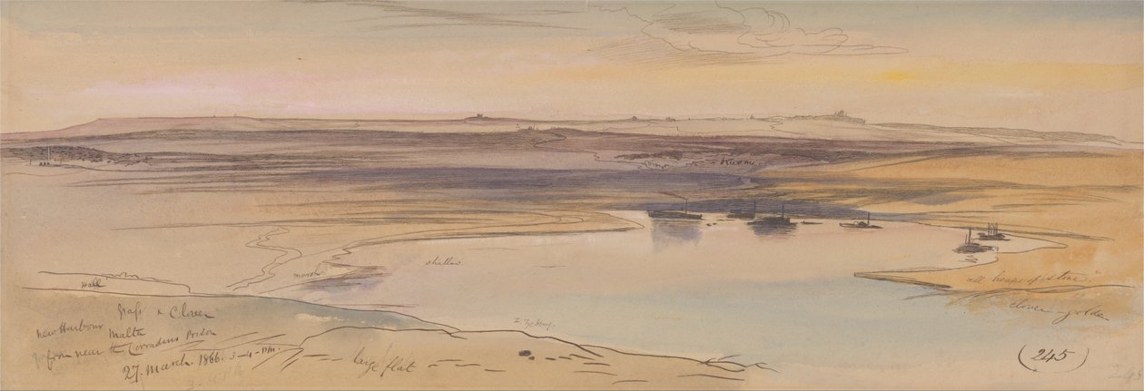 New Harbour, Malta af Edward Lear