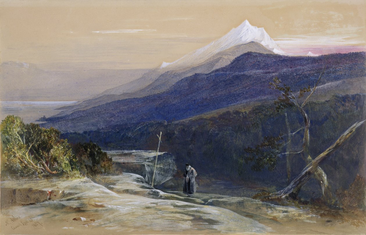 Nr.0950 Athosbjerget, 1857 (wc, gouache og kridt) af Edward Lear