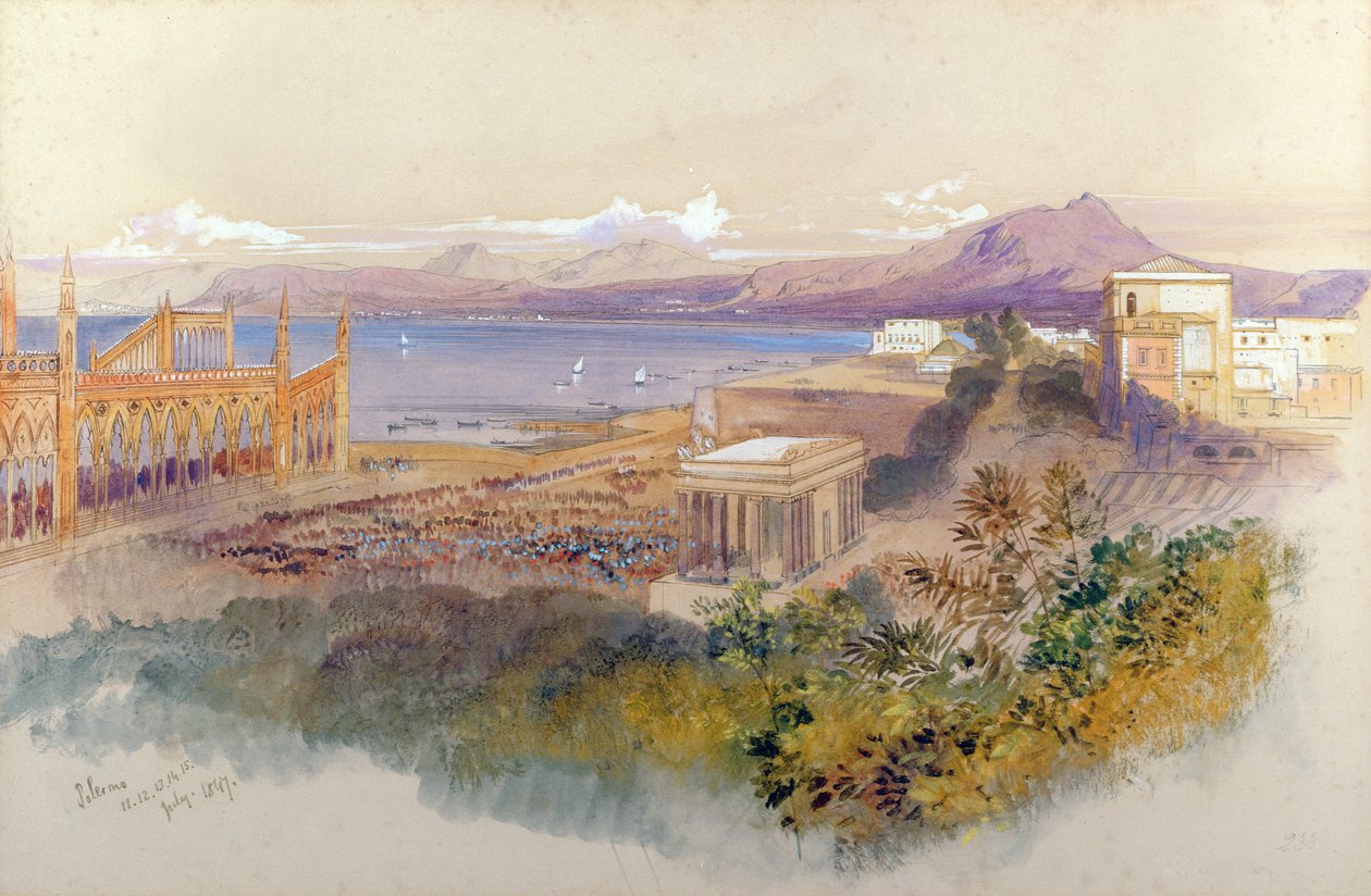 Palermo, 1847 (pen, blæk og gouache) af Edward Lear