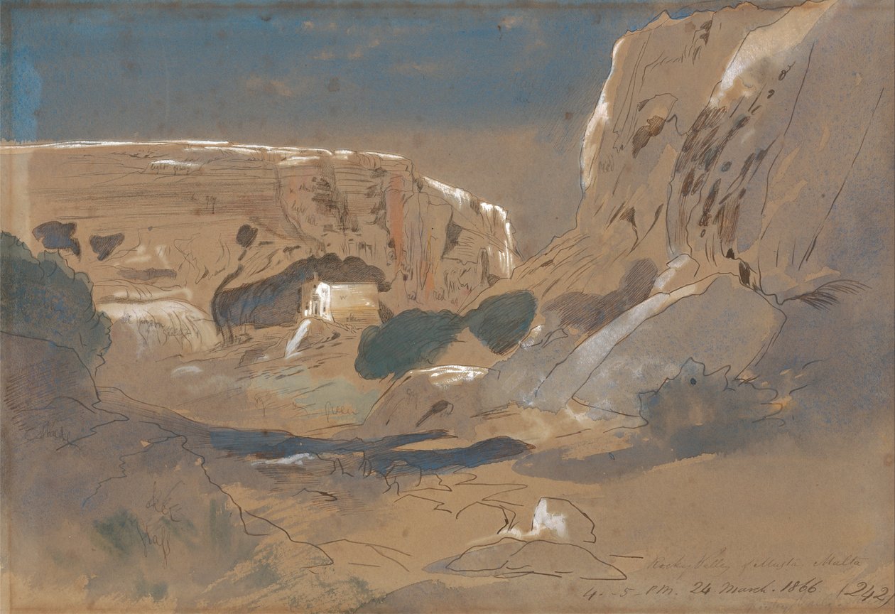 Rocky Valley of Mosta, Malta af Edward Lear