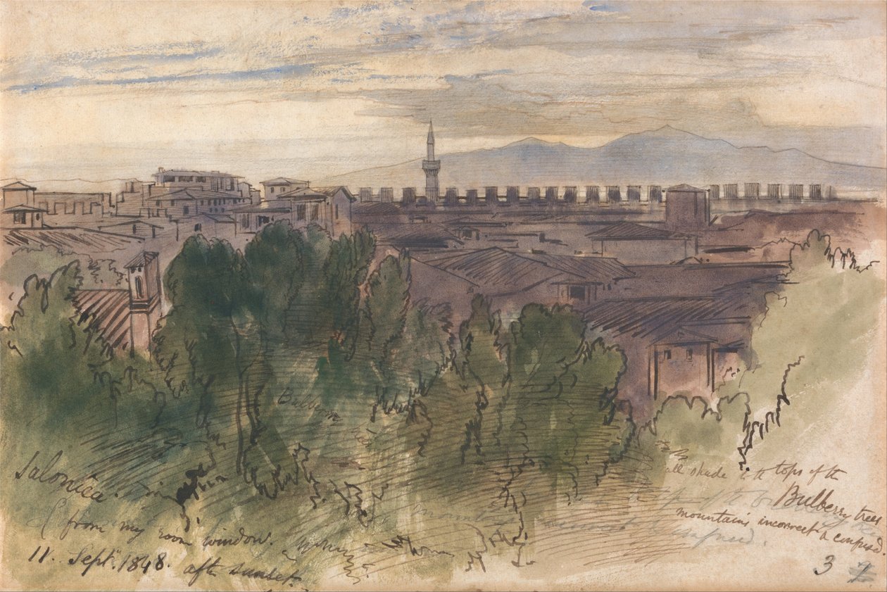Salonica, fra mit rumvindue, 11. september 1848, efter solnedgang af Edward Lear