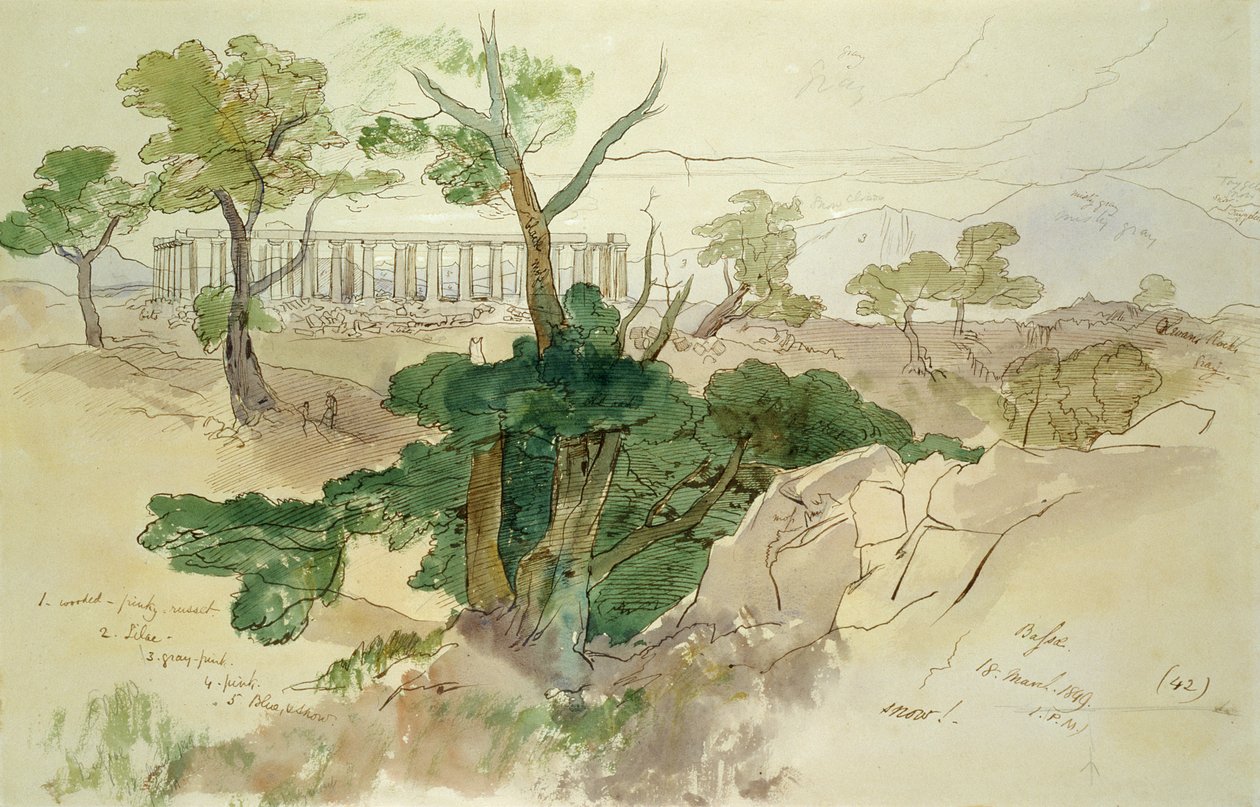 Templet i Bassae, 1849 af Edward Lear