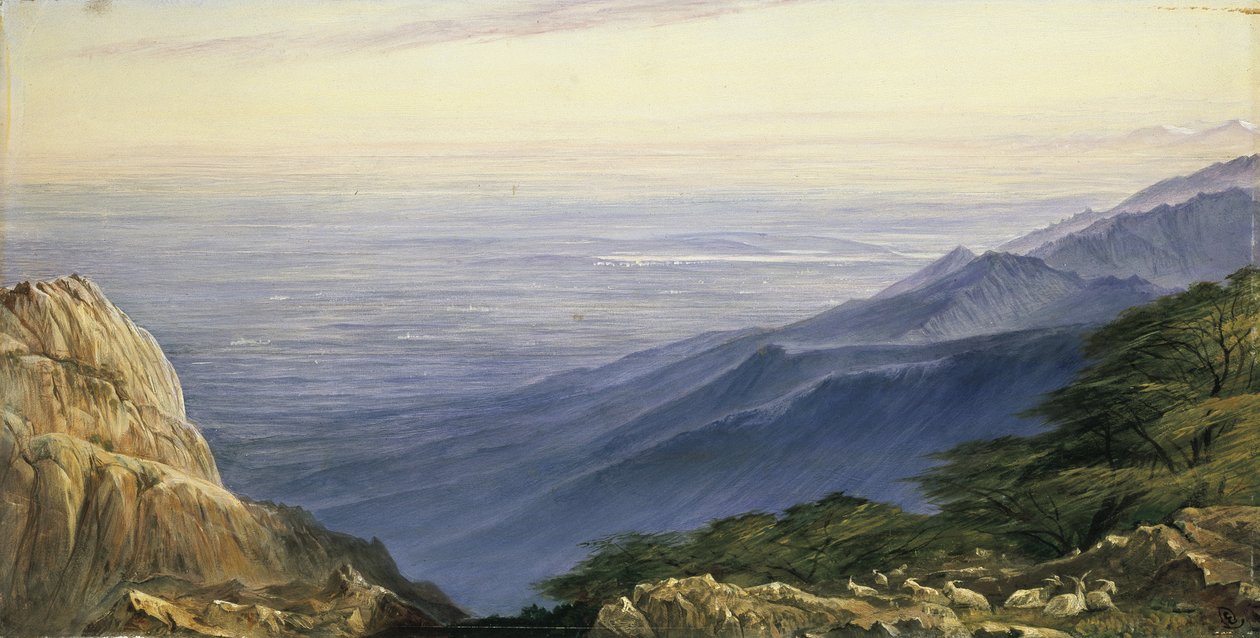 Sletten i Lombardiet fra Monte Generoso, 1800-tallet af Edward Lear