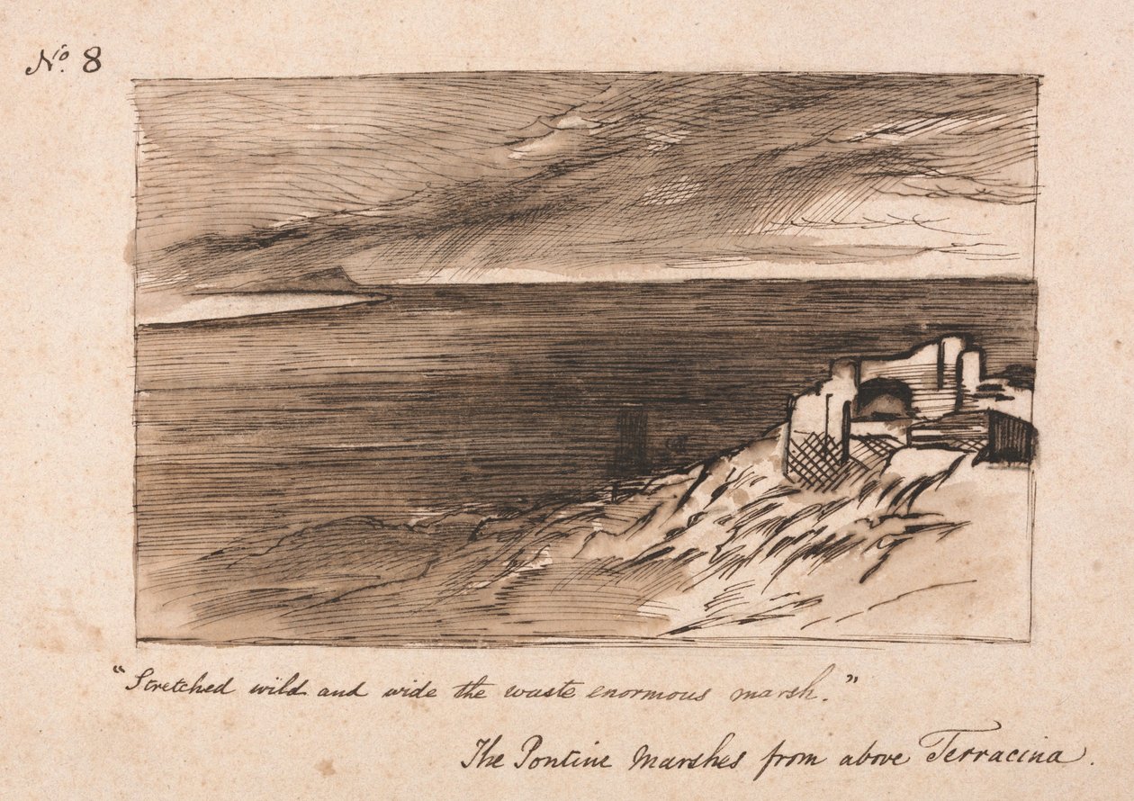Pontinmarsken over Terracina af Edward Lear