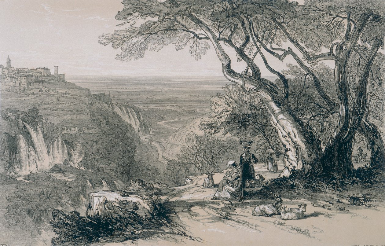 Udsigter i Rom og omegn: Tivoli med udsigt over Anio af Edward Lear