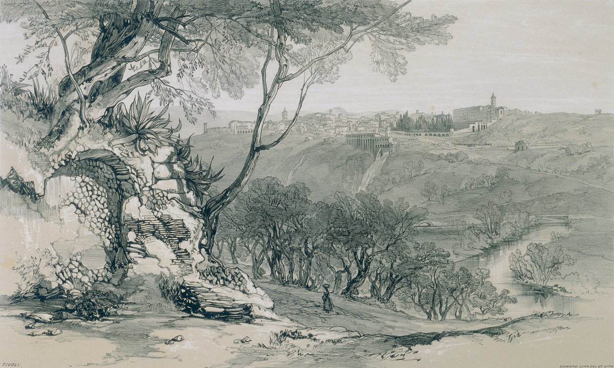 Udsigter i Rom og omegn: Tivoli med Mecaenass villa af Edward Lear