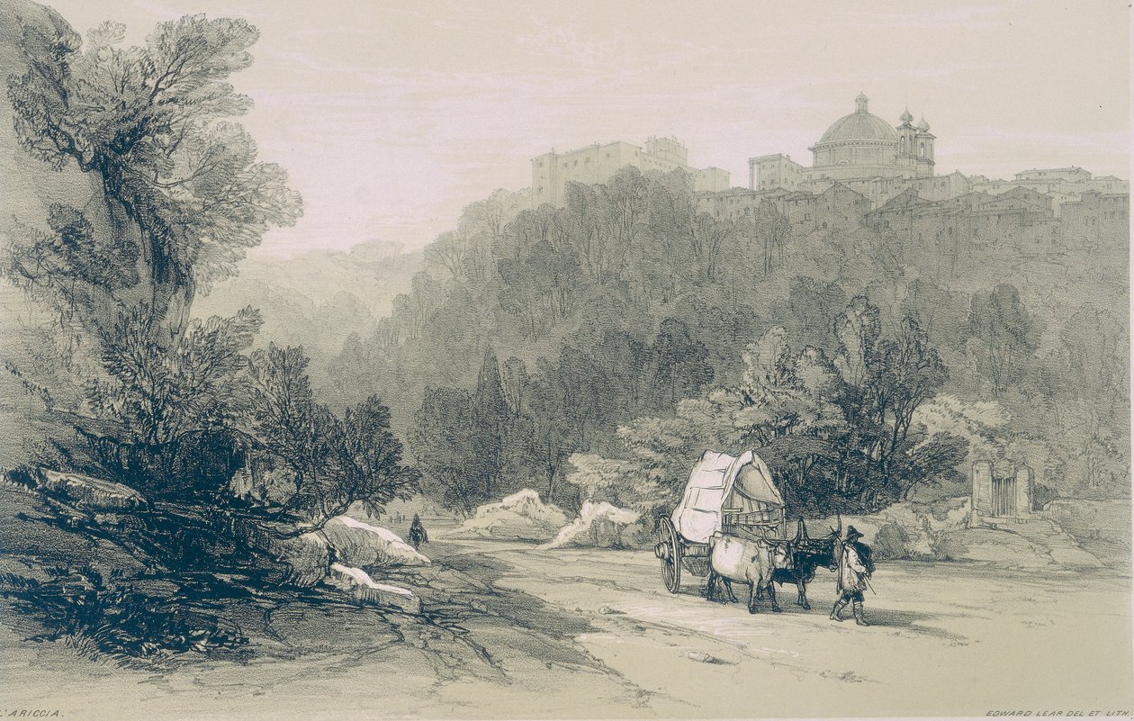Udsigt over Rom og omegn: udsigt over LAriccia og Chigi-paladset af Edward Lear