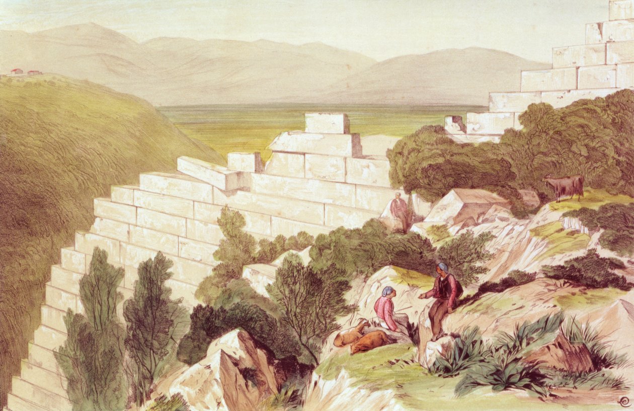 Murene i det gamle Samos, Kefalonia, 1800-tallet (akvarel) af Edward Lear