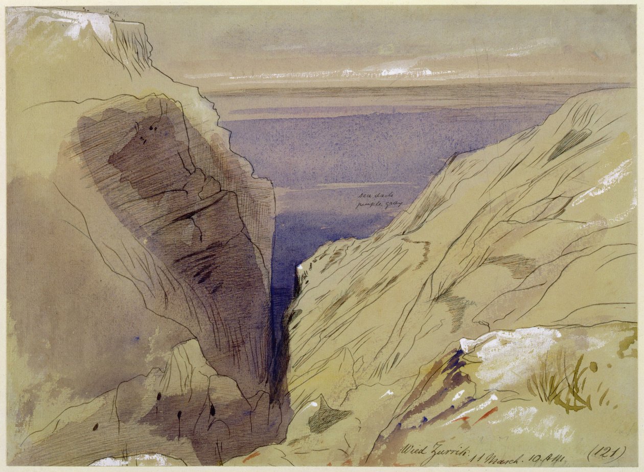 Wied Zurrik, Malta, kl. 10, 11. marts (wc, pen, brunt blæk, grafit på vævet papir) af Edward Lear