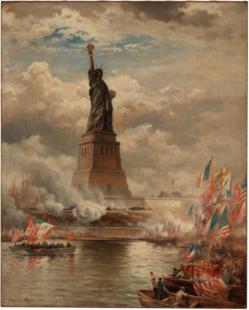 Afsløringen af frihedsstatuen, oplysning af verden, 1886 af Edward Moran