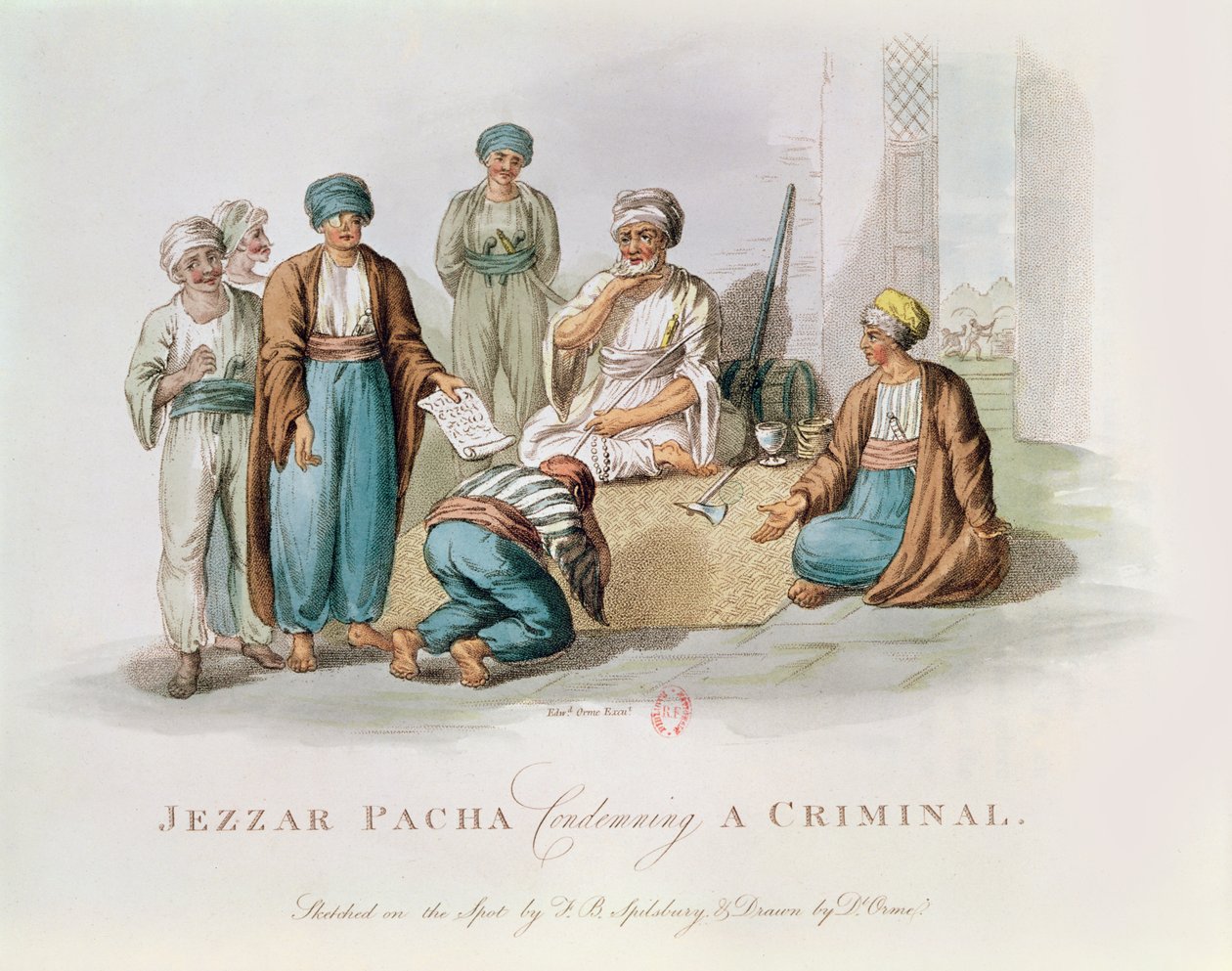 Jezzar Pacha ca. 1720-1804 fordømmer en kriminel farvegravering af Edward Orme