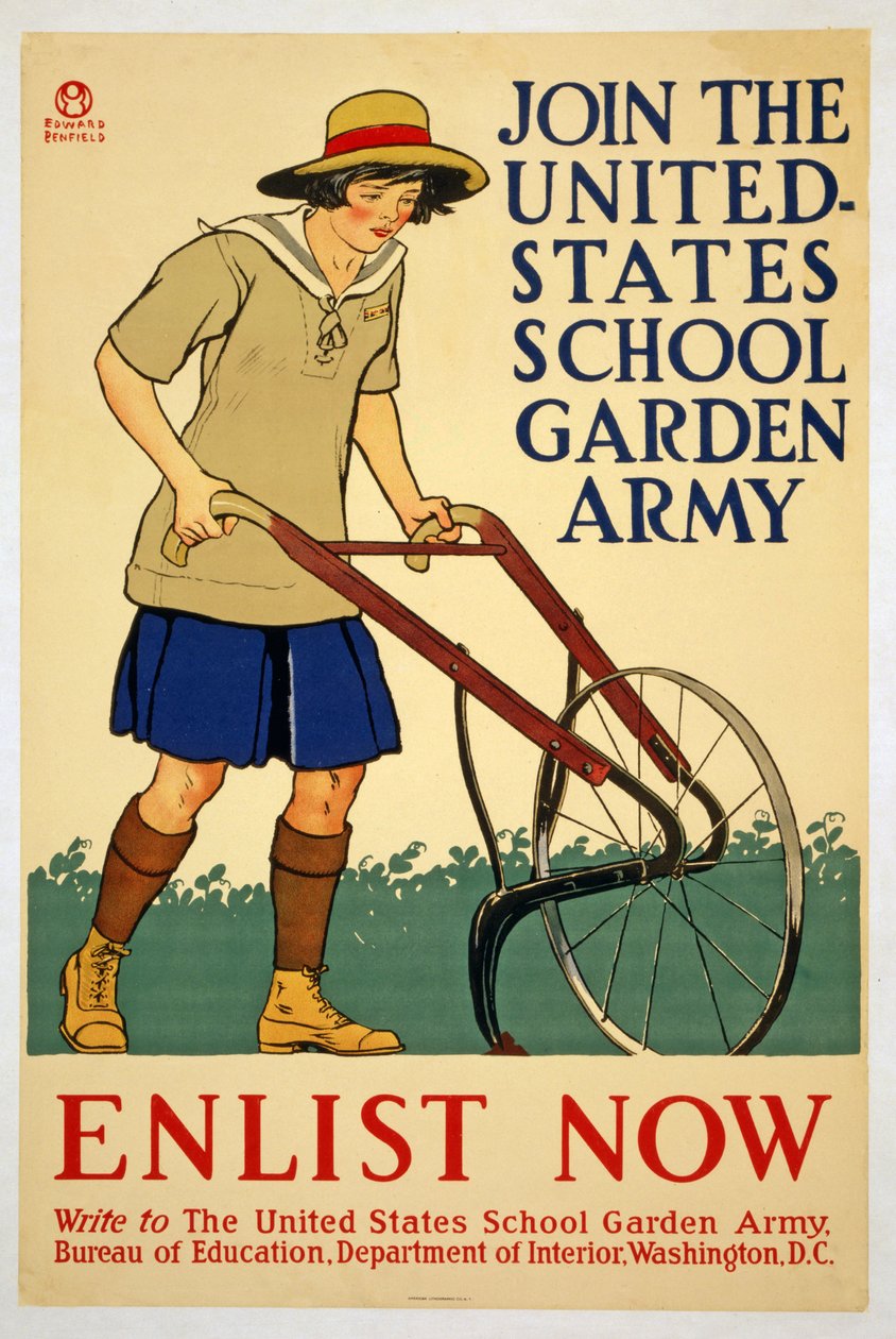 Tilmeld dig United States School Garden Army - Meld dig nu, 1918 af Edward Penfield