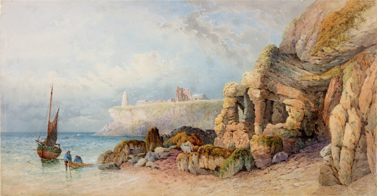 Tynemouth Priory og Lighthouse from the North (kropsfarve) af Edward Richardson