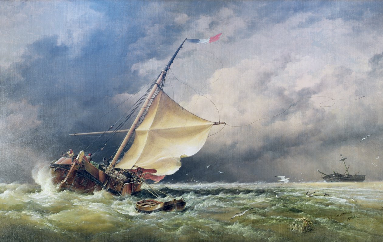 En hollandsk Beurtman på grund på Terschelling Sands eller i Nordsøen efter en snestorm, 1865 af Edward William Cooke