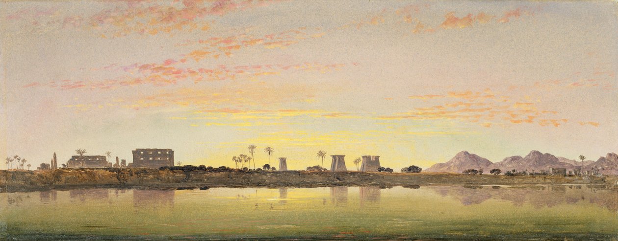 Pyloner ved Karnak, Theban-bjergene i det fjerne (olie på papir om bord) af Edward William Cooke