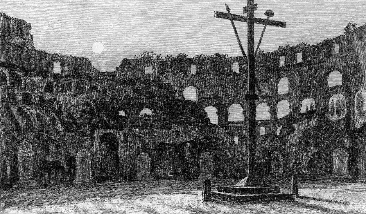 The Colosseum by Moonlight, graveret af Charles George Lewis af Edward William Cooke