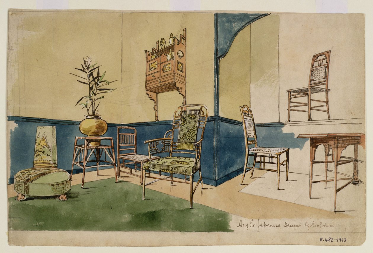 Anglo-japanske designs, ca. 1860 (pen og sort blæk og wc på papir) af Edward William Godwin