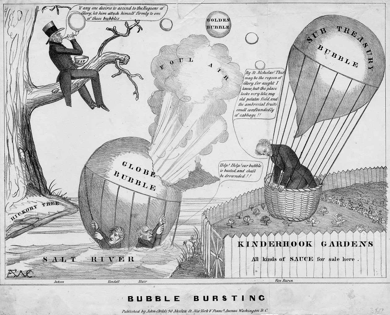 Bubble bursting, udgivet af John Childs, New York og Washington DC, ca. 1840, af Edward Williams Clay