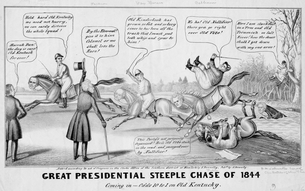 Stor jagt efter præsidenttårnet i 1844: kommer ind - odds 10-1 på Old Kentucky, udgivet af A Donnelly, New York, 1844 af Edward Williams Clay