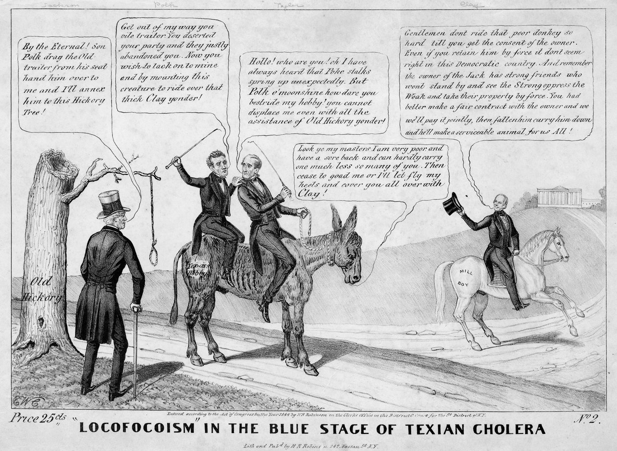 Locofocoism in the Blue Stage of Texian cholera, udgivet af H R Robinson, New York, 1844 af Edward Williams Clay