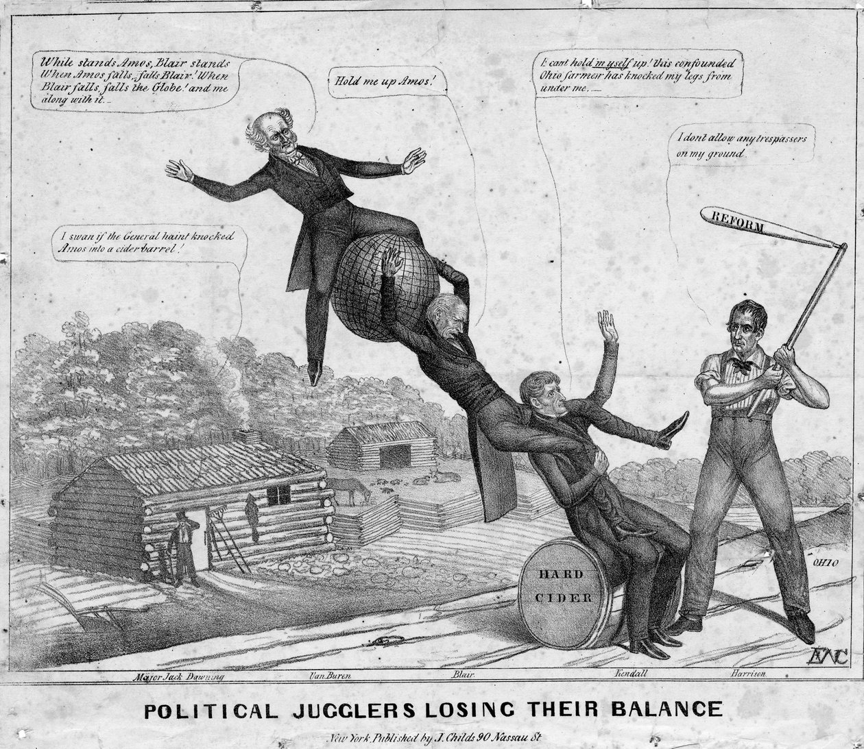 Politiske jonglører mister balancen, udgivet af J Childs, New York, 1840 af Edward Williams Clay