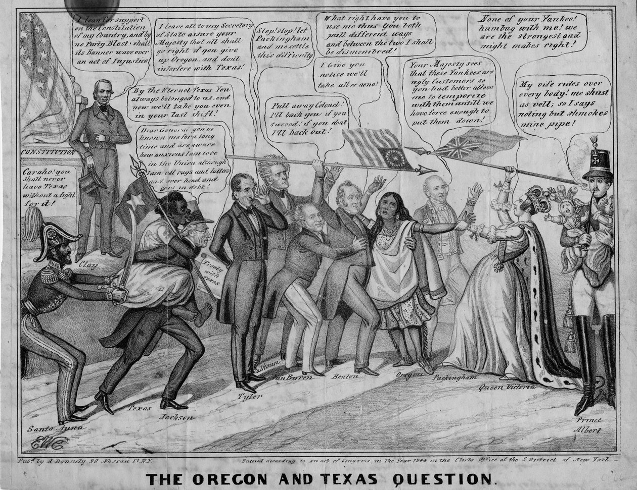 The Oregon and Texas question, udgivet af A Donnelly, New York, ca. 1844 af Edward Williams Clay