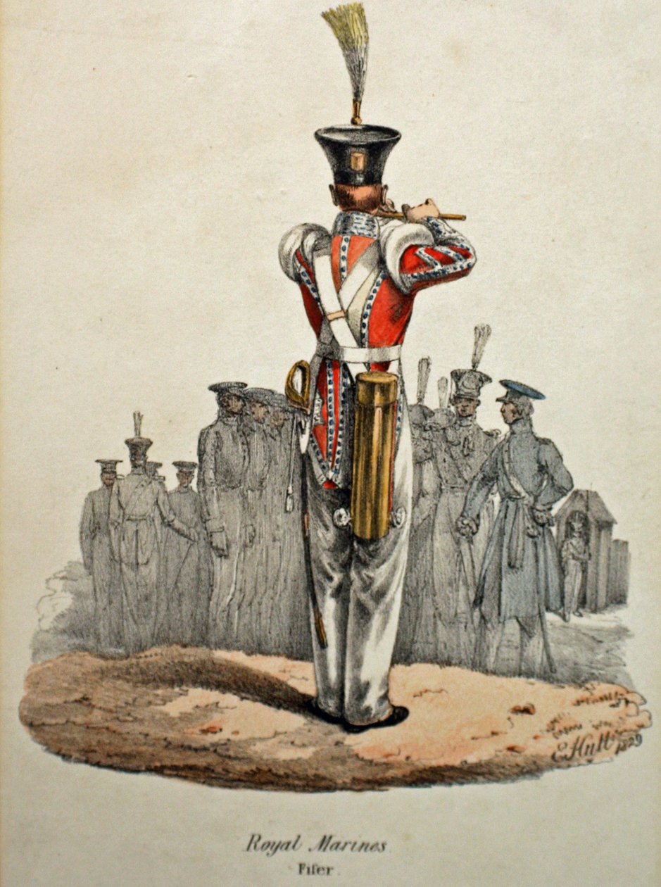 Royal Marines Fifer, ca. 1829 (håndfarvet litho) af Edward (after) Hull