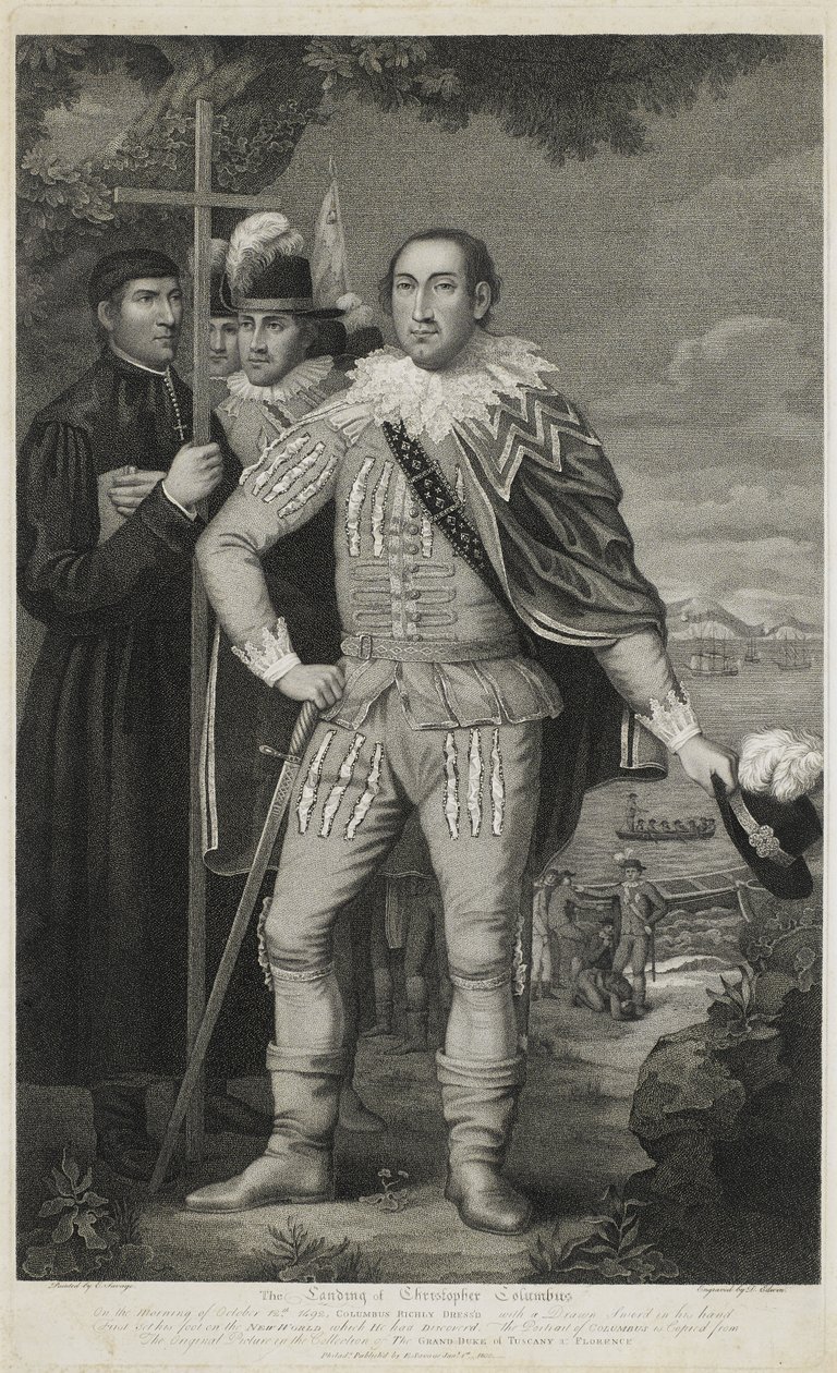 Landing af Christopher Columbus, indgraveret af David Edwin (1776-1841) af Edward (after) Savage