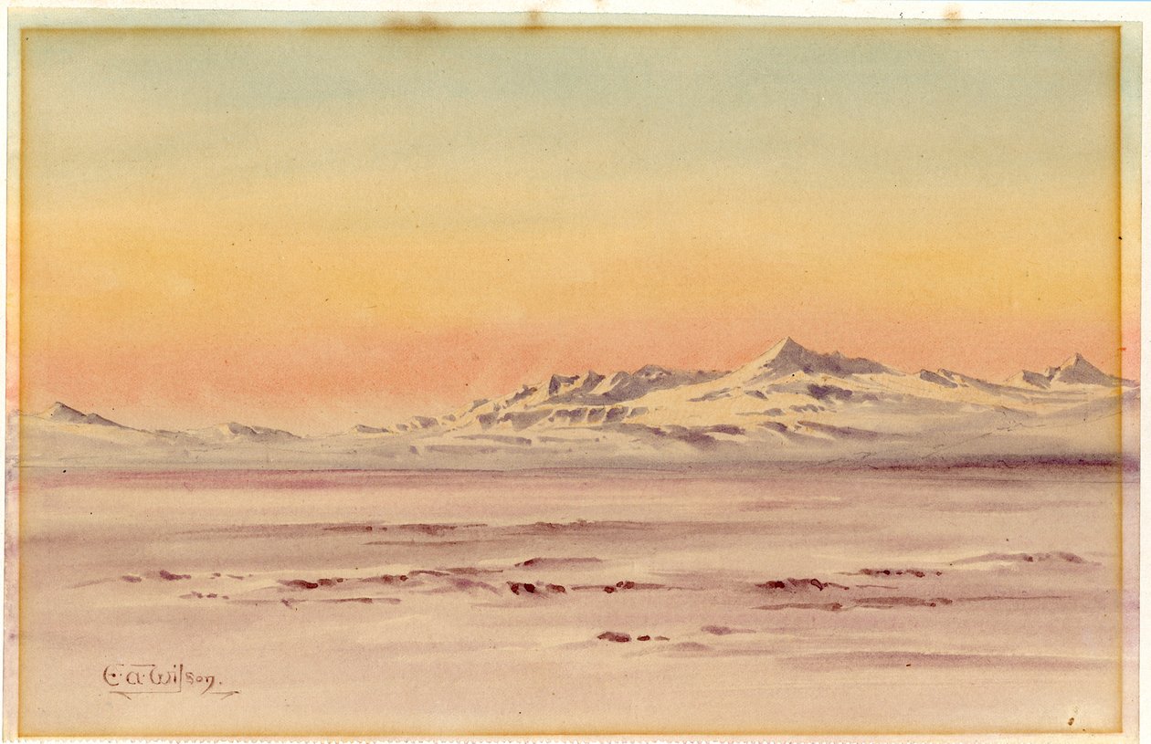 Antarktis kystscene, 1901-04 (wc på papir) af Edward Adrian Wilson