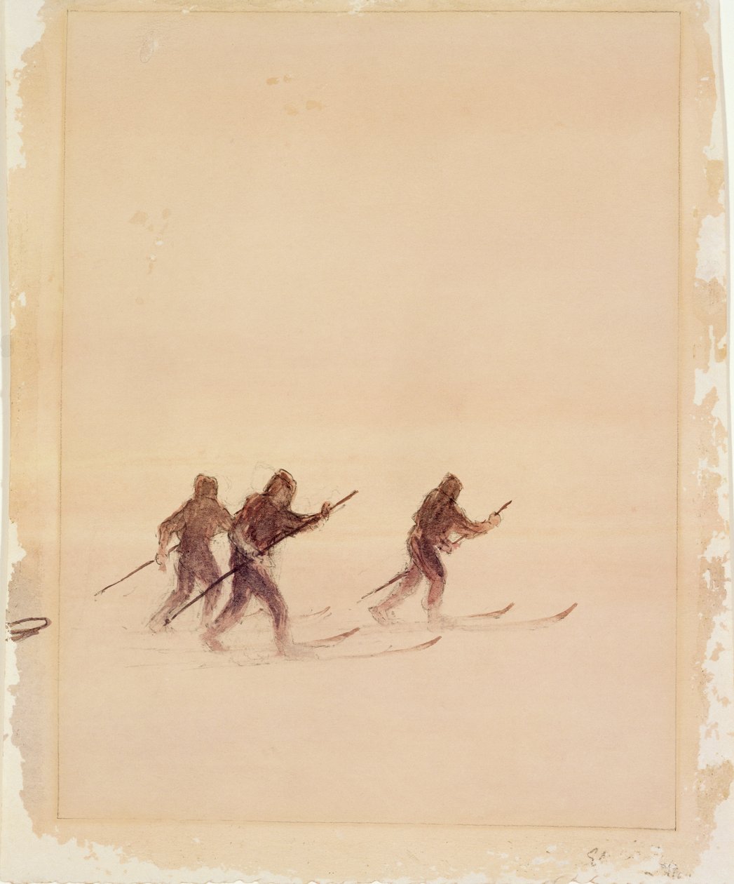 Mænd på ski (pen og blæk og akvarel på papir) (se også 4385) af Edward Adrian Wilson