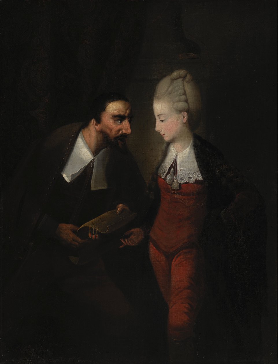 Portia og Shylock, fra Shakespeares "The Merchant of Venice", IV, dvs af Edward Alcock