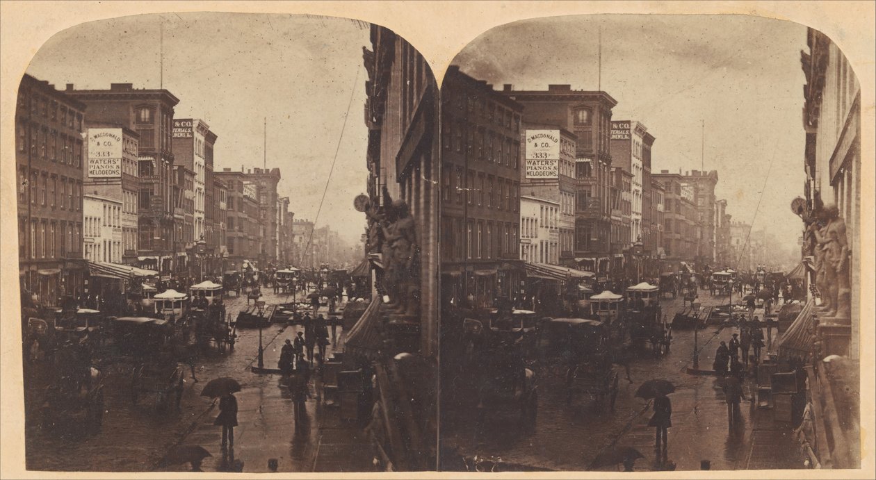Broadway in the Rain, sandsynligvis taget fra 308 eller 310 Broadway, New York City, ca. 1860