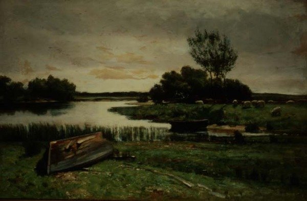 Sø med robåde (olie på lærred) af Edward Arthur Walton