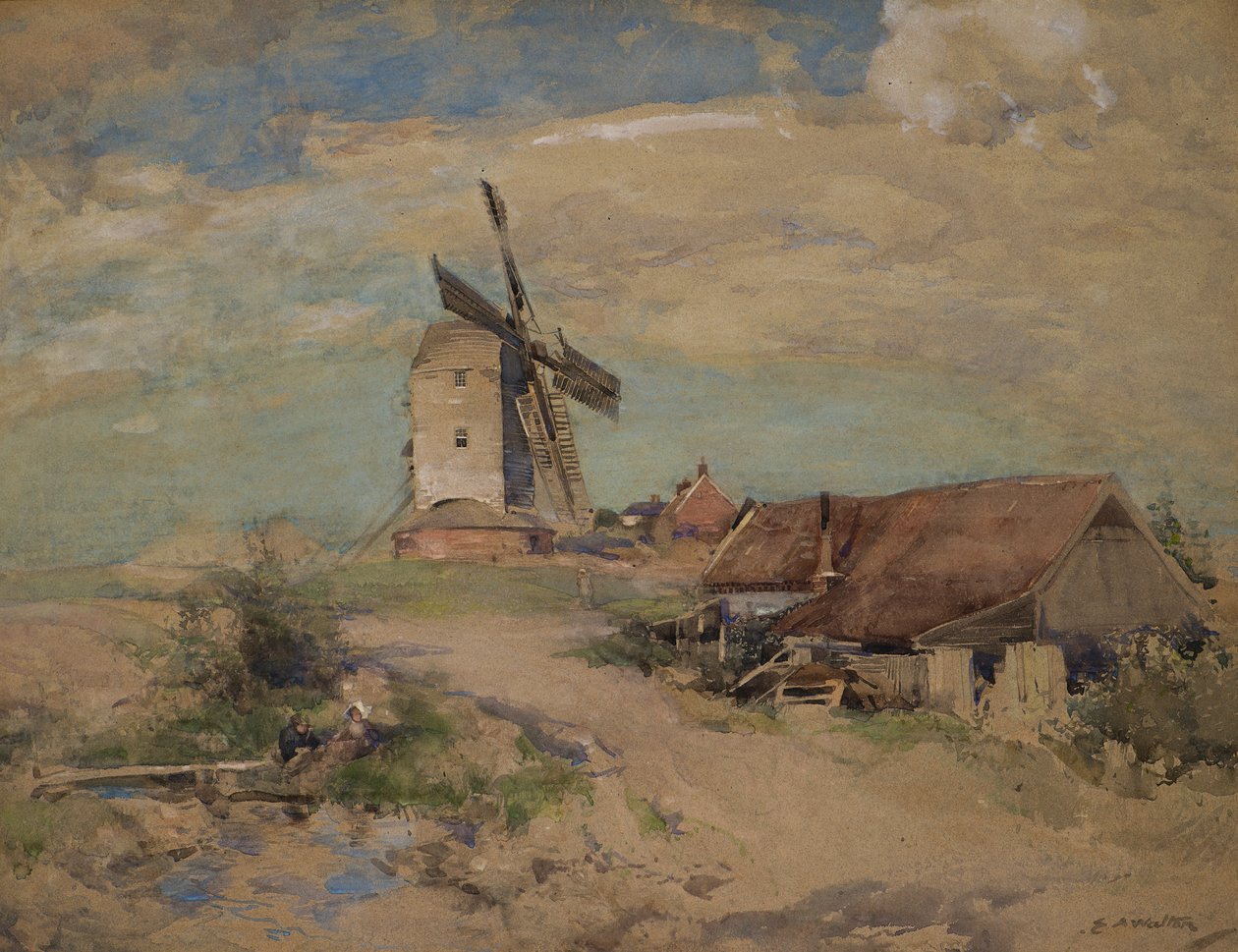 Vindmøllen, ca. 1900-04 (akvarel) af Edward Arthur Walton