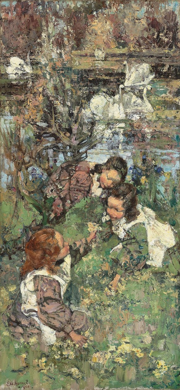 Piger og svaner af Edward Atkinson Hornel