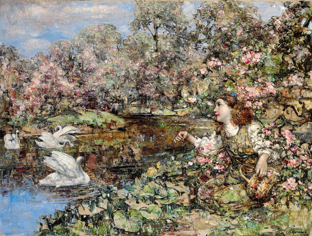 Svanedammen af Edward Atkinson Hornel