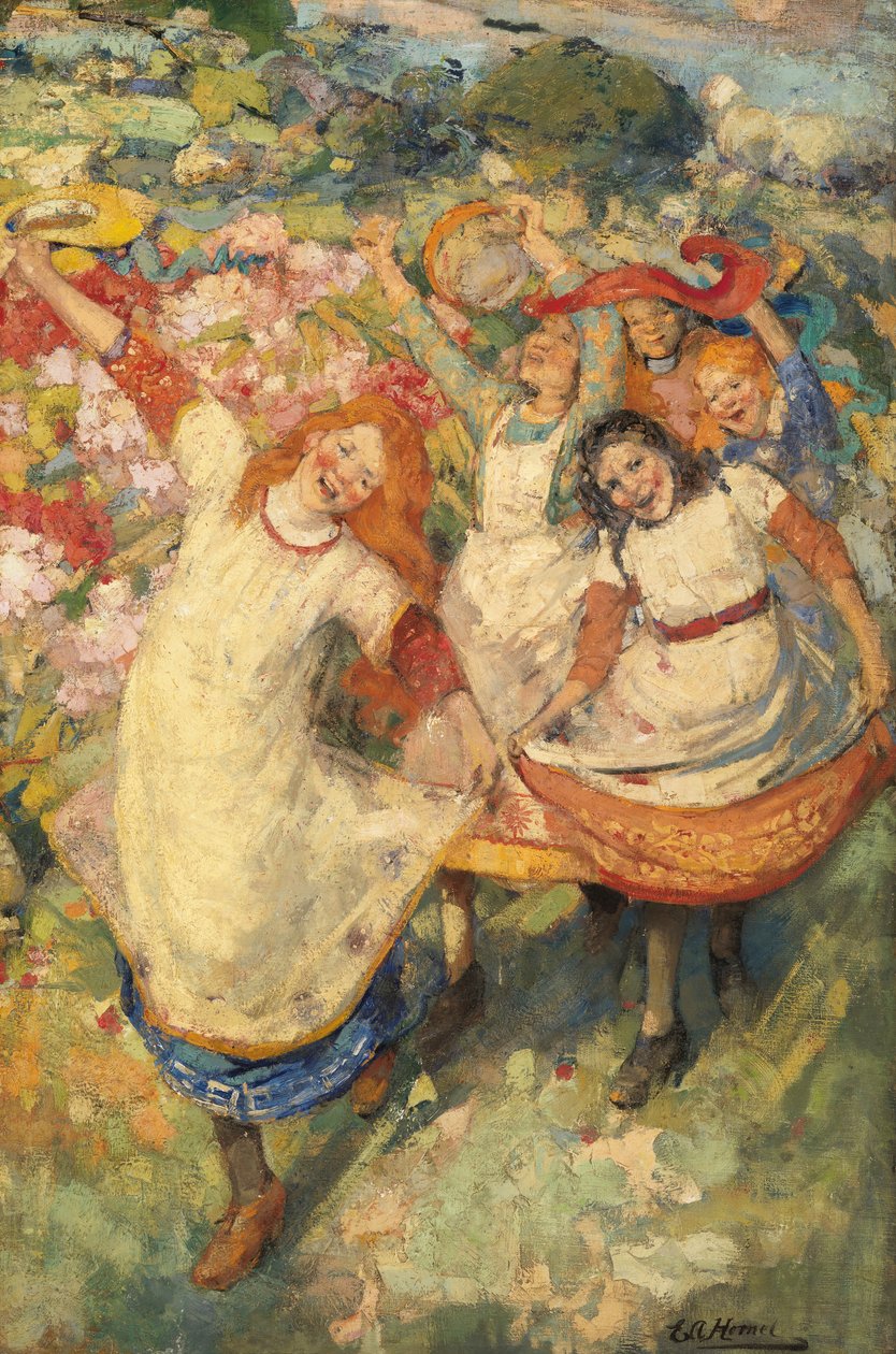 Kevään tanssi (öljy kankaalle) af Edward Atkinson Hornel