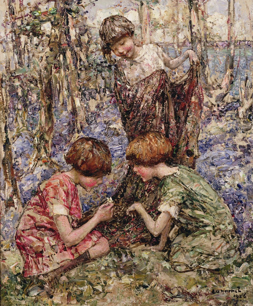 Primrosesamlerne (olie på lærred) af Edward Atkinson Hornel
