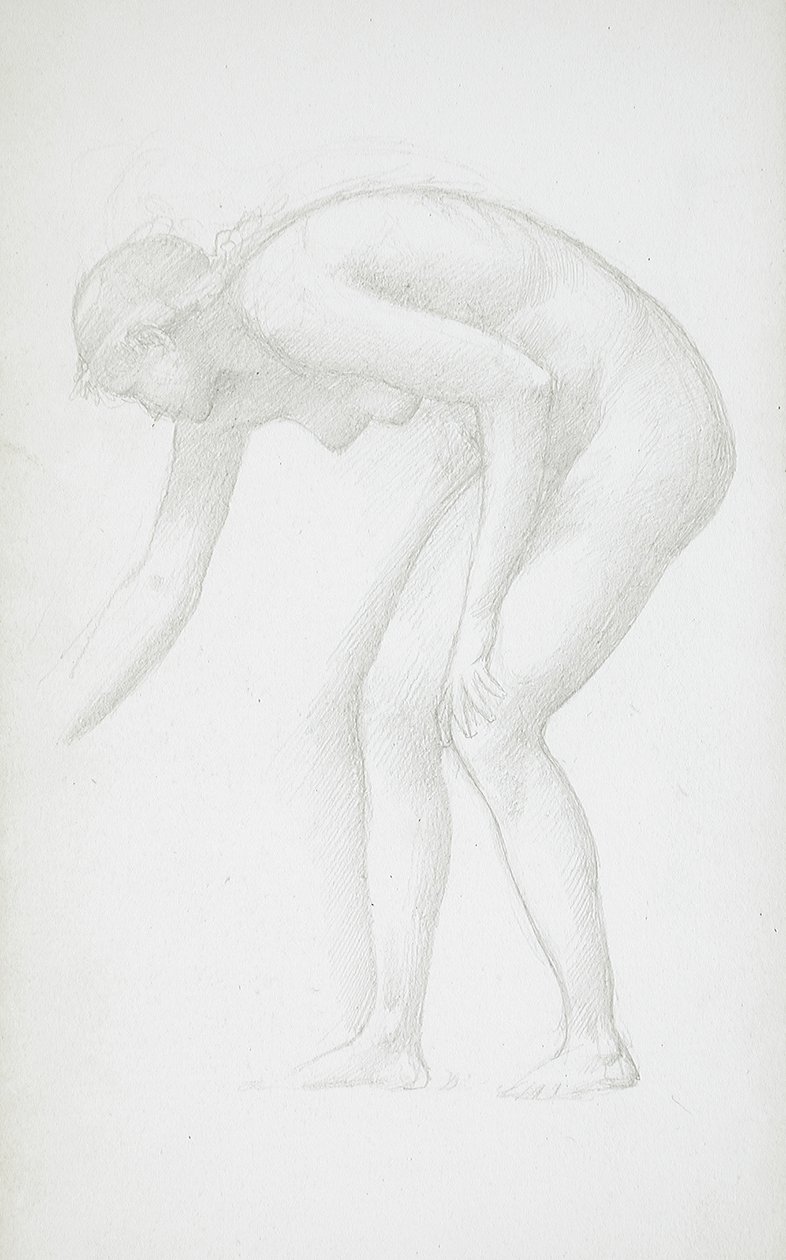 Bøjende kvindelig nøgenmodel af Edward Burne-Jones